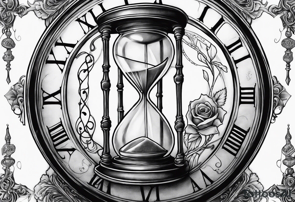 marcus auralieus with hourglass clock, death, love, fate, life tattoo idea