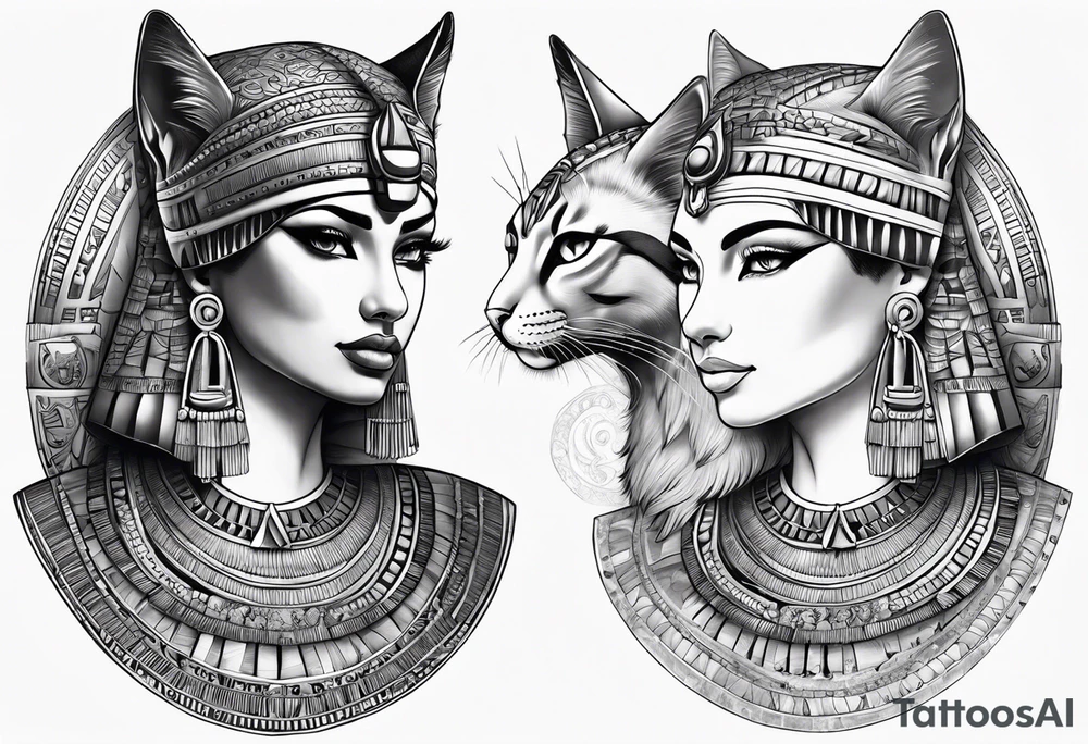 Sleeve with cleopatra, Horus and a Egyptian cat tattoo idea