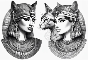 Sleeve with cleopatra, Horus and a Egyptian cat tattoo idea