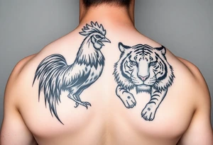 Rooster dog and tiger together tattoo idea