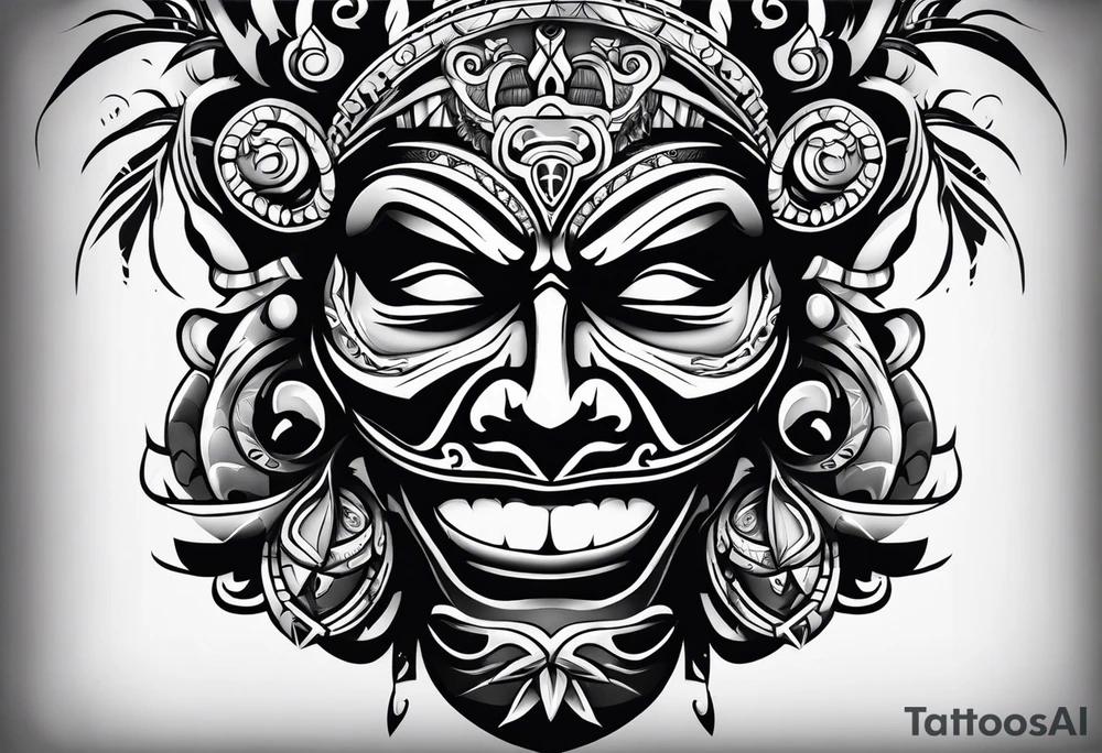 Witch doctor mask flip face tattoo idea