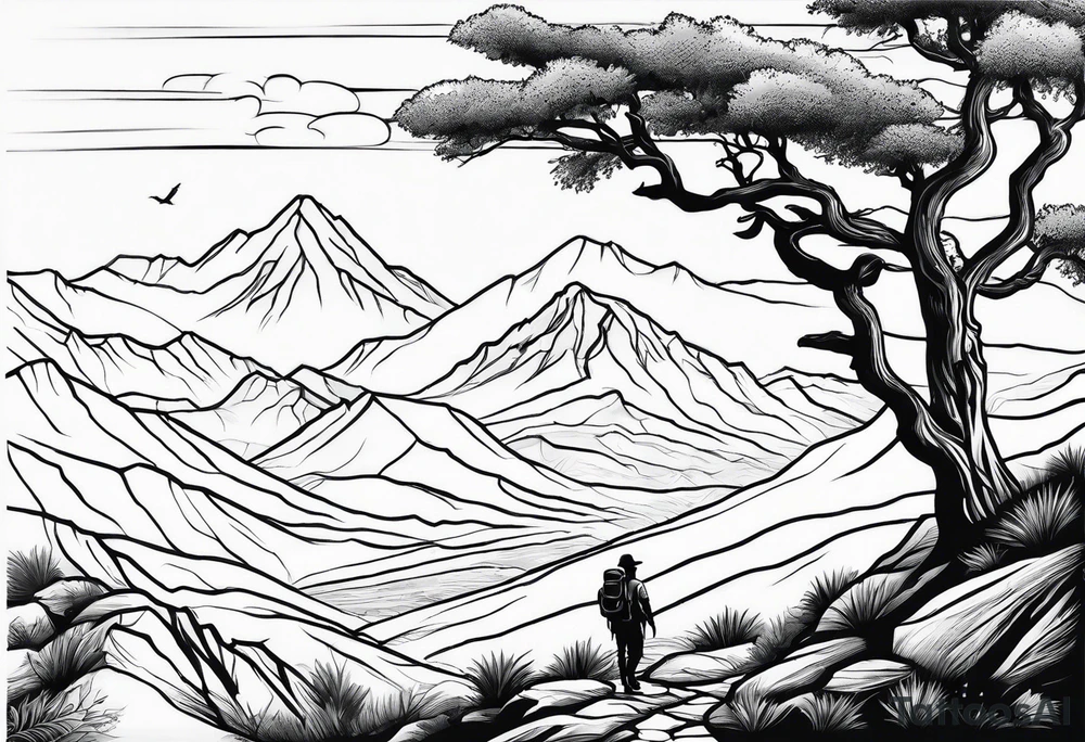 Forearm tattoo with southwest landscape and hikers tattoo idea