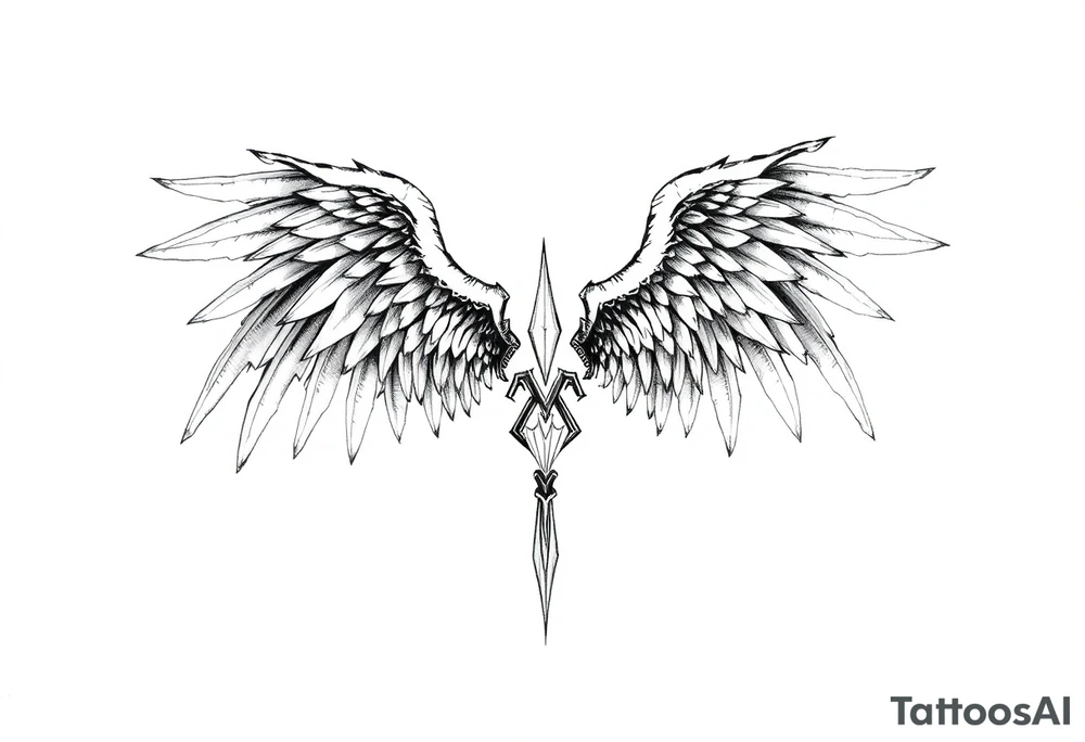 Long Angelwings straight down tattoo idea