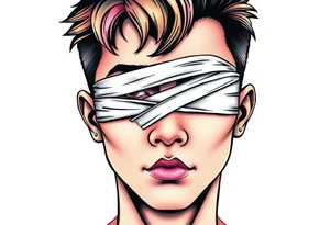 Handsome Asian young guy with 
 eyes covered with a bandage tattoo idea