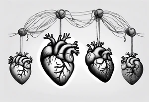 Anatomical heart on a string, anatomical brain on a string, woman's hand holding two ends of the string tattoo idea