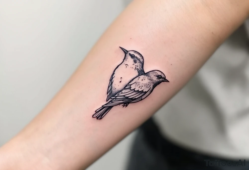bird with music symbol tattoo idea