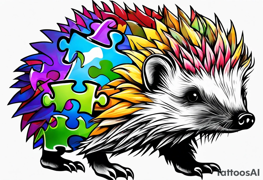 Autism Awareness Hedgehog puzzle piece tattoo idea