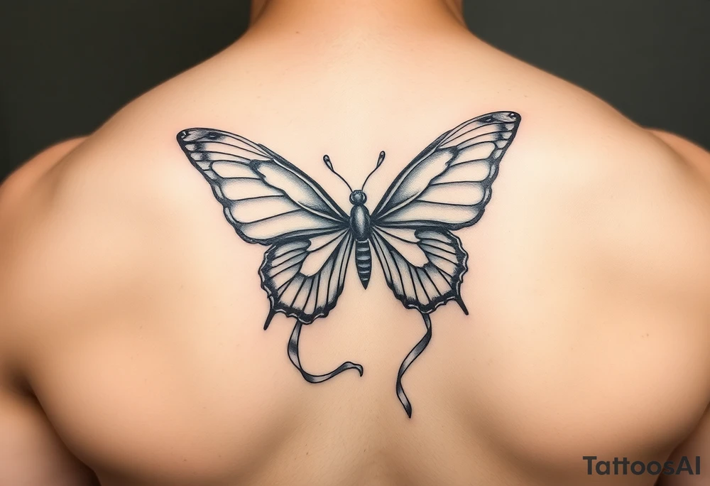 ethereal butterfly with flowing silk ribbons in moonlight tattoo idea