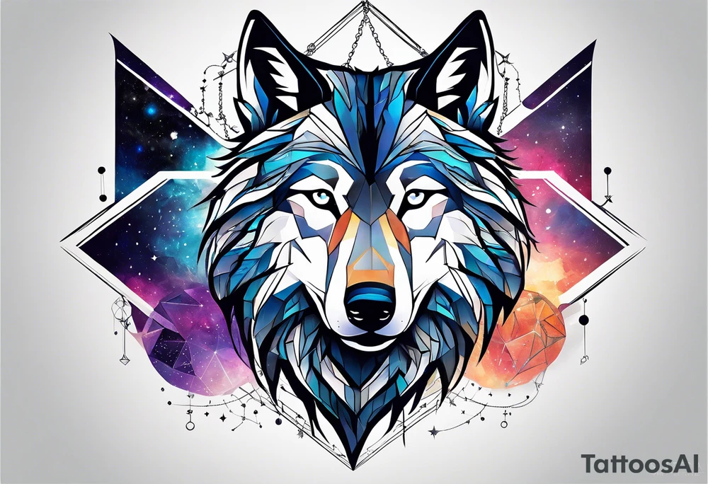 Constellation, two animal wolf, géométric tattoo idea