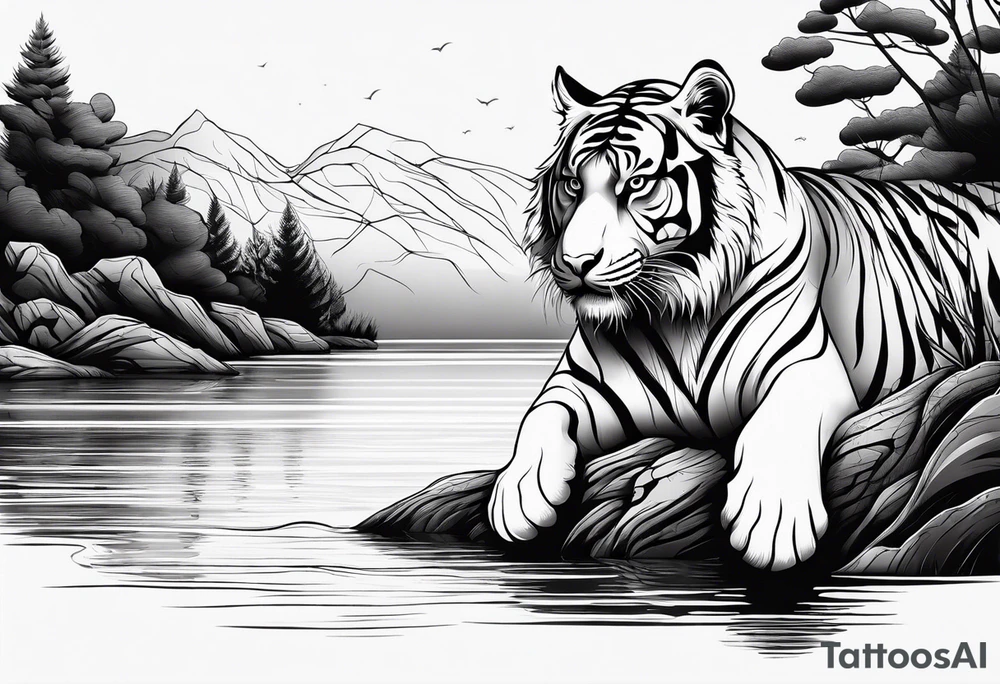 minimalist tiger near water tattoo idea