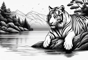 minimalist tiger near water tattoo idea