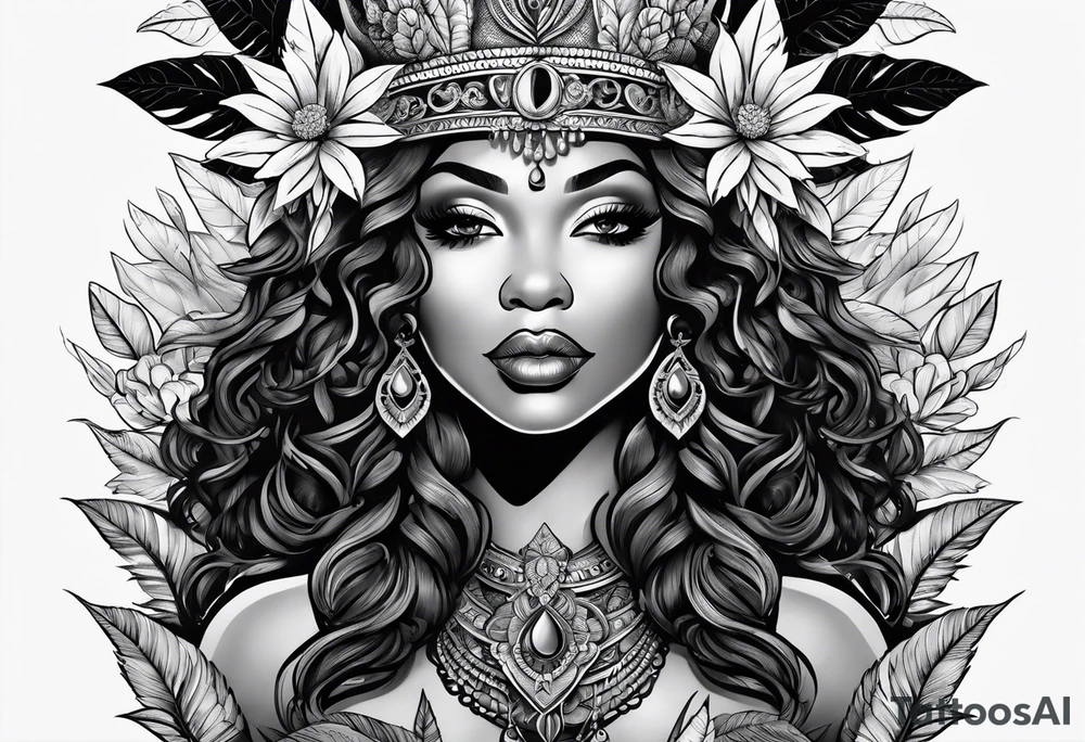 Black Goddess of marijuana tattoo idea