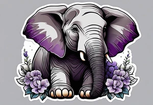 Seated elephant holding lilacs in trunk tattoo idea