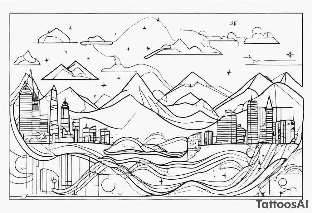 world drawn single line tattoo idea
