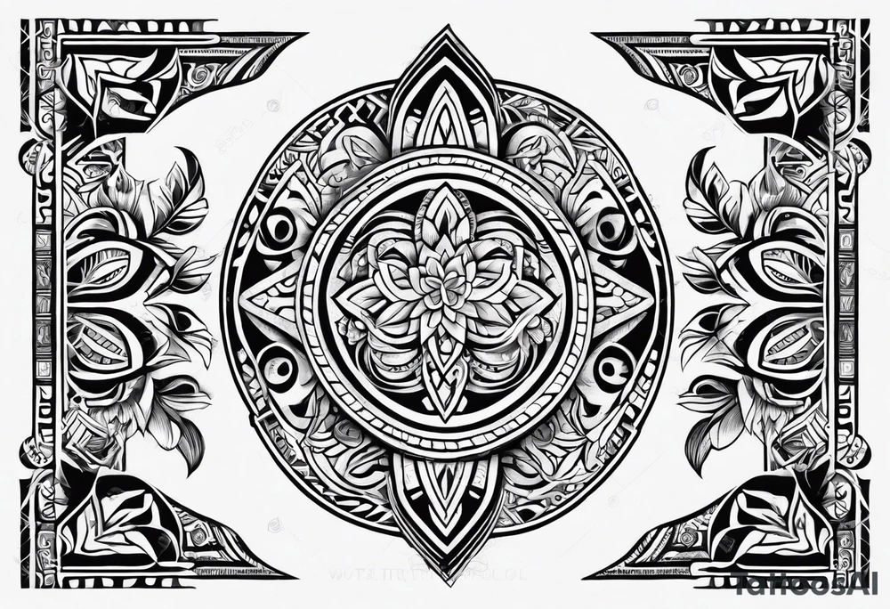 fijian tribal patterns and flowers tattoo idea