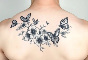 Flowers and birds and butterflies tattoo idea