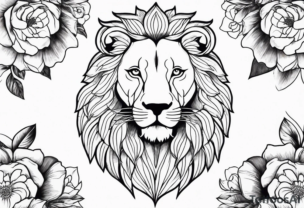 Lion with flowers tattoo idea
