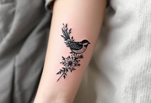 Bird with wildflowers coming out of tail tattoo idea