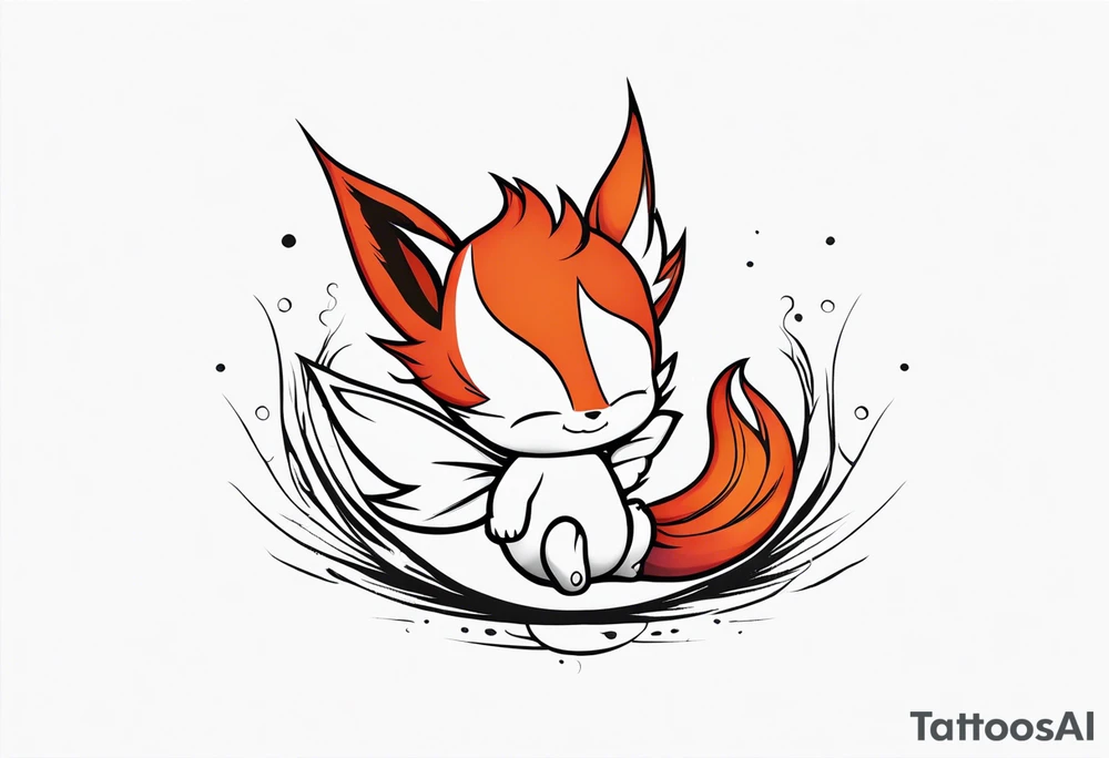 A fairy with a tail inspired by the logo of the show called Fairy Tail in a fetal position leaning in tattoo idea