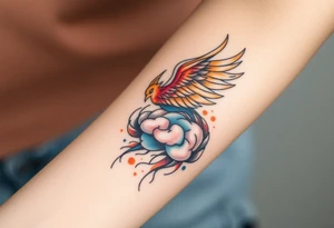 A phoenix rising out of a brain looking powerful tattoo idea