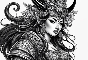 Um gueixa com máscara oni segurando um leque tattoo idea