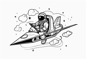 Astronaut riding on a paper airplane tattoo idea