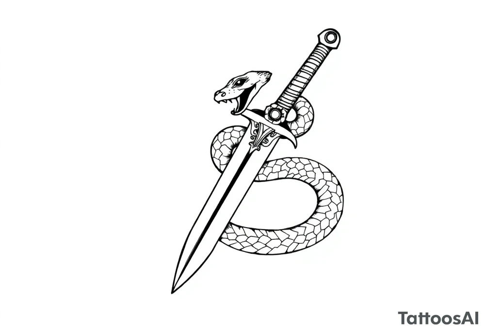 mystical snake coiled around an ancient dagger with jeweled hilt tattoo idea