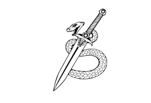mystical snake coiled around an ancient dagger with jeweled hilt tattoo idea