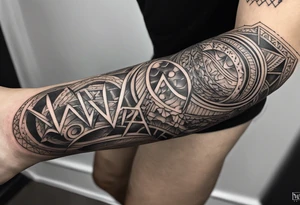 Create a fineline moluccan style tattoo on the fore arm with the following subjects included: the initials MLJ, date of birth 22/09/22, the frase ‘ale rasa, beta rasa’ tattoo idea