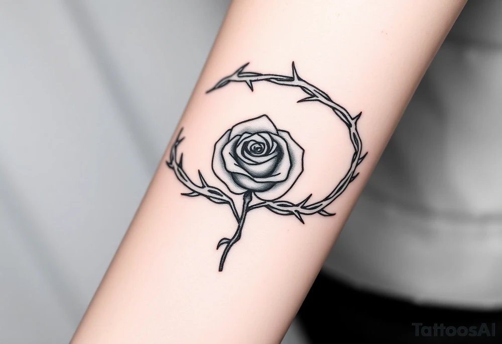 Crown of braided thorns with a rose with a stem in the middle tattoo idea