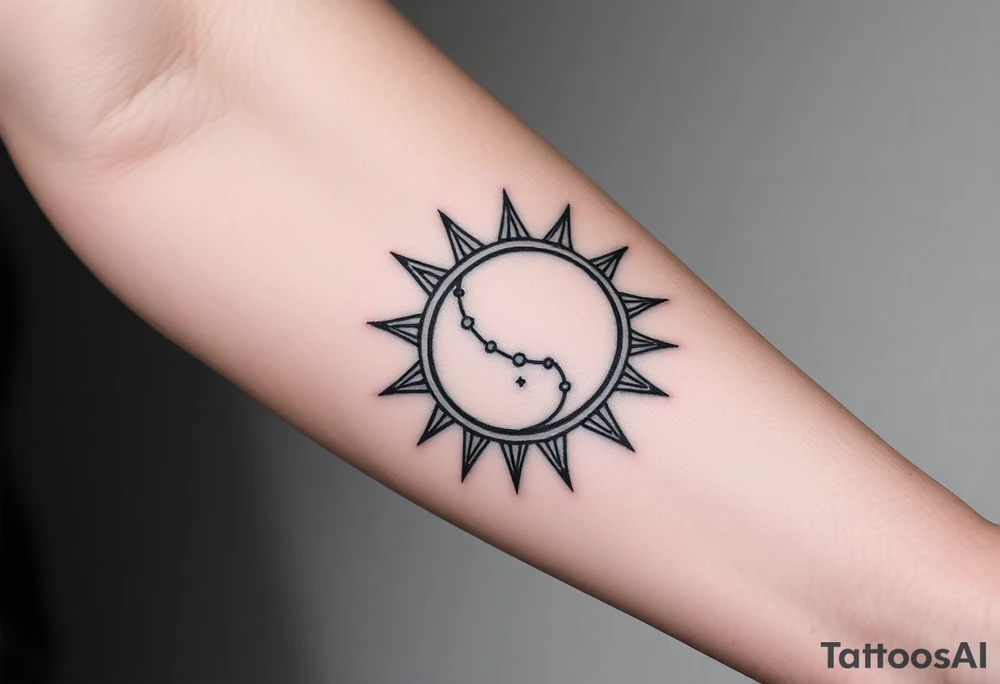 sun and moon in constellation patterns tattoo idea