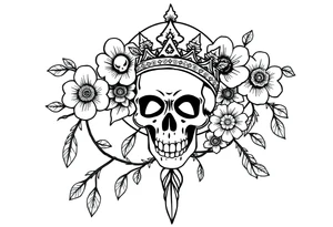Mandala dream catcher with detailed beautiful gothic boho flowers on vine and skull with gorgeous crown tattoo idea
