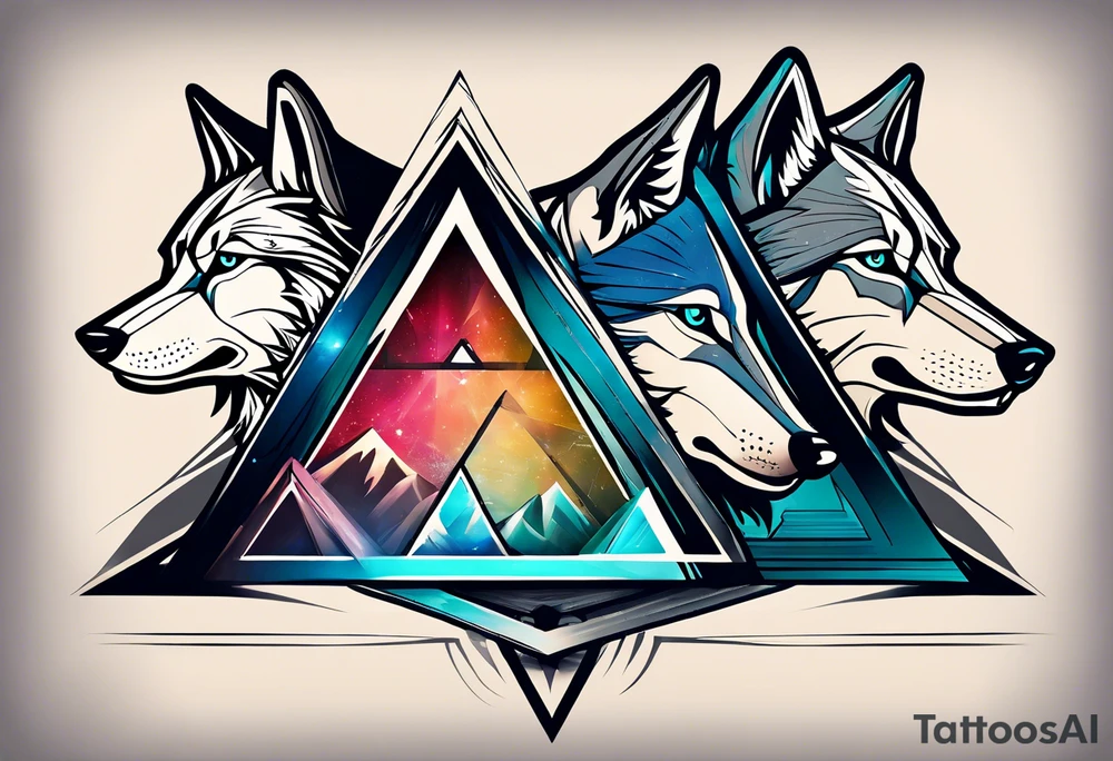 Three triangles. First triangle: Wolf. Second triangle: Snow. Third triangle: Thor, terrible. tattoo idea