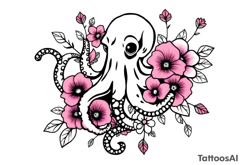 octopus and flowers tattoo idea
