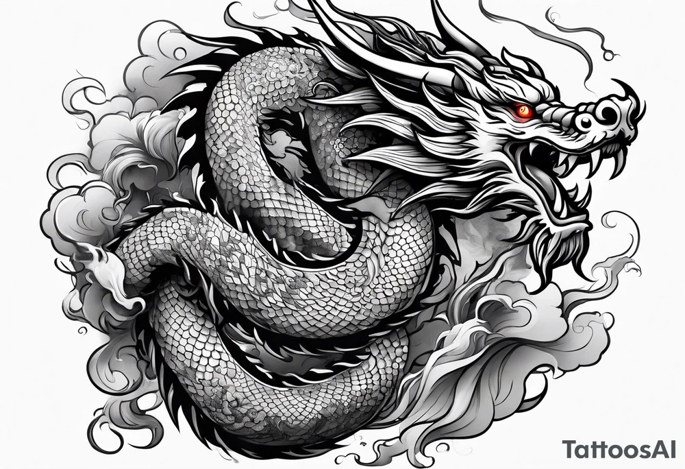 Traditional Japanese Dragon full body and smoke tattoo idea