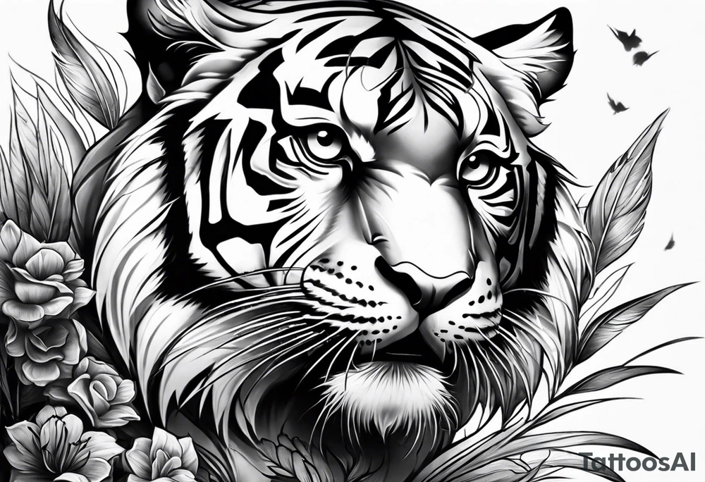 Tiger with owl eyes fighting tattoo idea