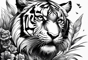 Tiger with owl eyes fighting tattoo idea