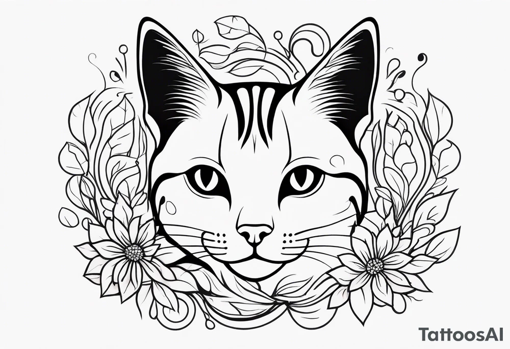 Illustrate a small tattoo of a tabby cat curled up, surrounded by gentle swirls or floral elements to enhance its cozy vibe tattoo idea