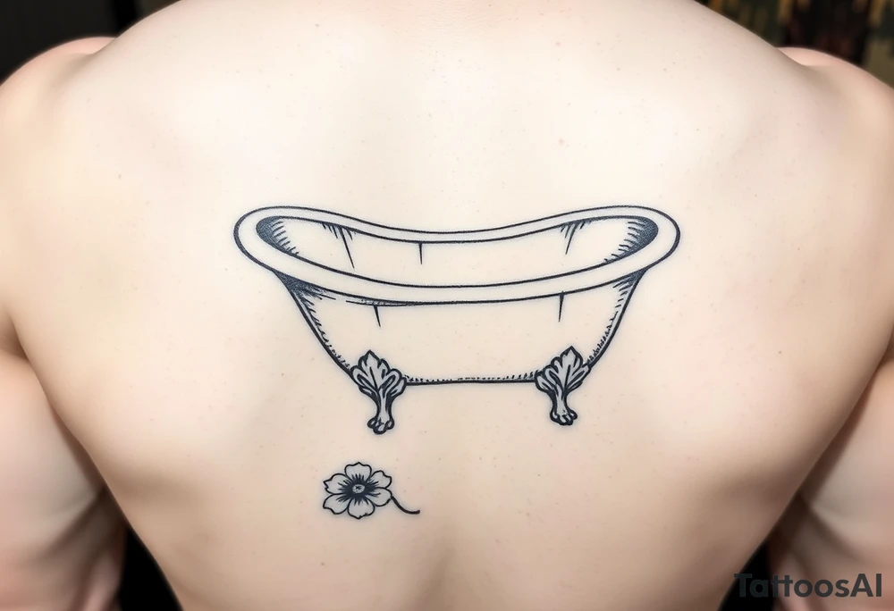clawfoot bathtub with visible bathroom floor and a flower on the floor tattoo idea