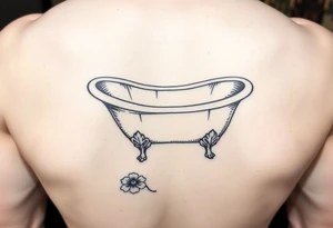 clawfoot bathtub with visible bathroom floor and a flower on the floor tattoo idea