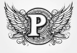 Letter P with angle wings , small size for hip tattoo idea