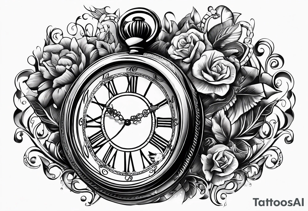 pocket watch with the saying "Time waits for no one..." tattoo idea