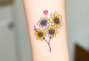 Yellow daisy Purple Hearts in heaven tattoo idea