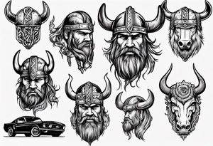 Viking head with a old mustang car tattoo idea