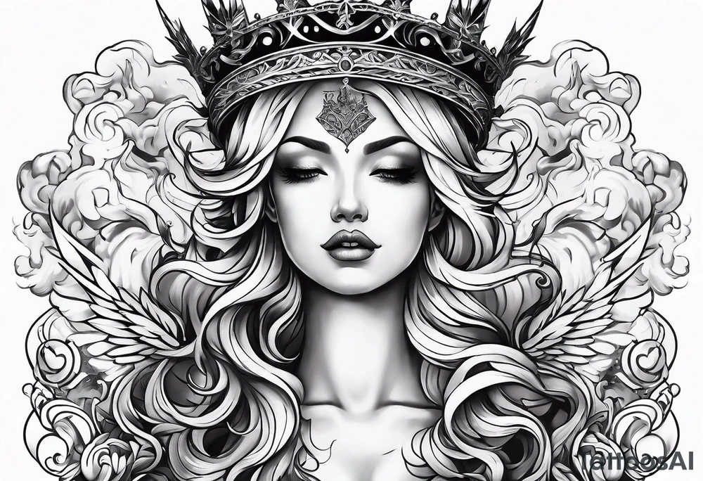 Neck tattoo angelic with a hint of space and angels and clouds and crown tattoo idea