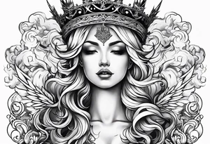 Neck tattoo angelic with a hint of space and angels and clouds and crown tattoo idea