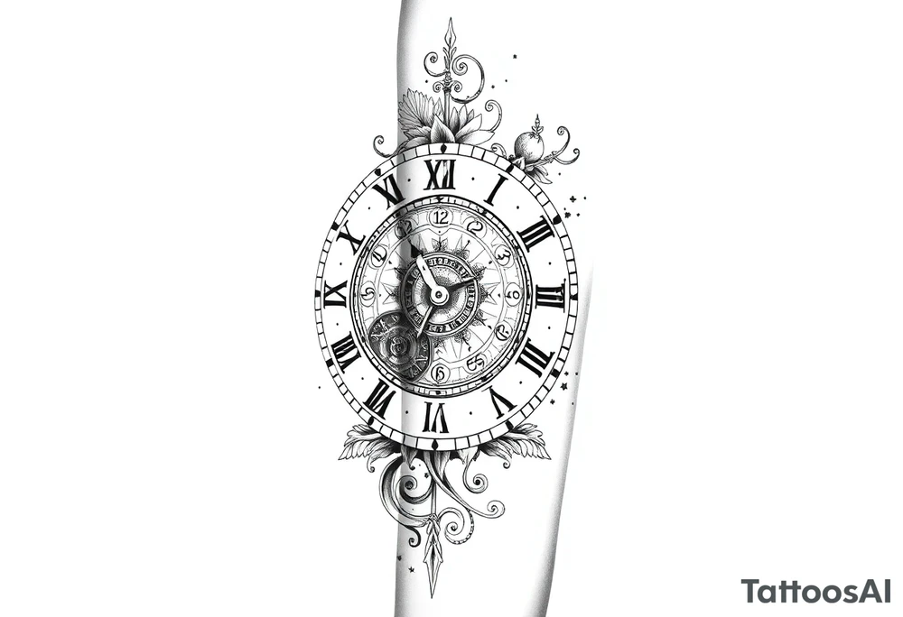 vintage roman numerals within ornate clockwork mechanism tattoo idea