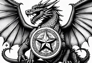 Welsh dragon holding a shield of a TEXAS star tattoo idea