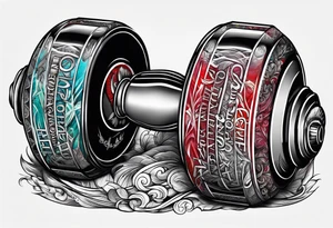 Dumbell with writing text : never enough tattoo idea