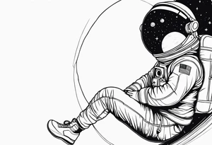 an astronaut hunched over in space from the back holding a planet tattoo idea